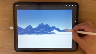 IPAD PAINTING TUTORIAL - Mountain and tree landscape art in Procreate