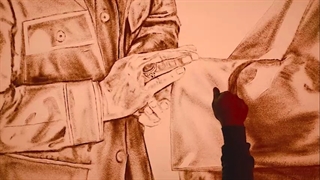 نقاشی با شن برشی از وصیتنامه شهید سلیمانی پیرامون ولایت فقیه